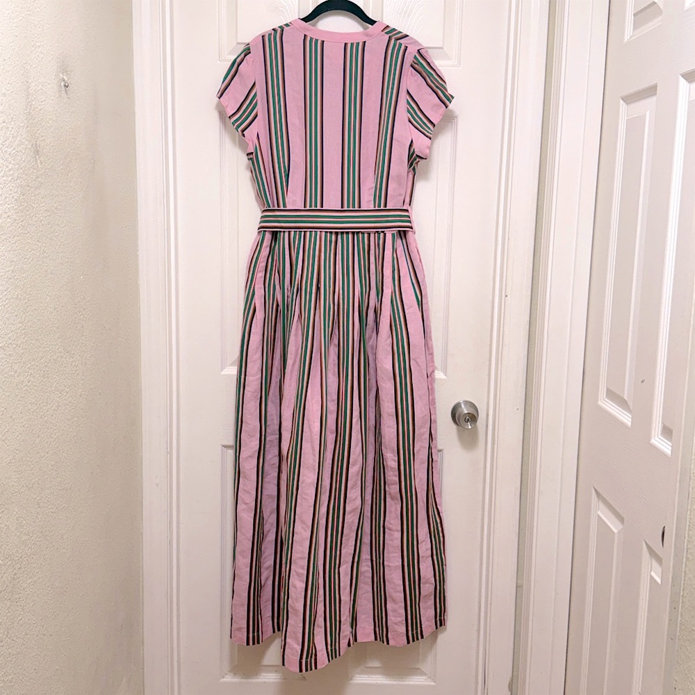 NWT Boden Arabella Linen Blend Dress in Pink Rich Emerald Stripe - Picture 12 of 13